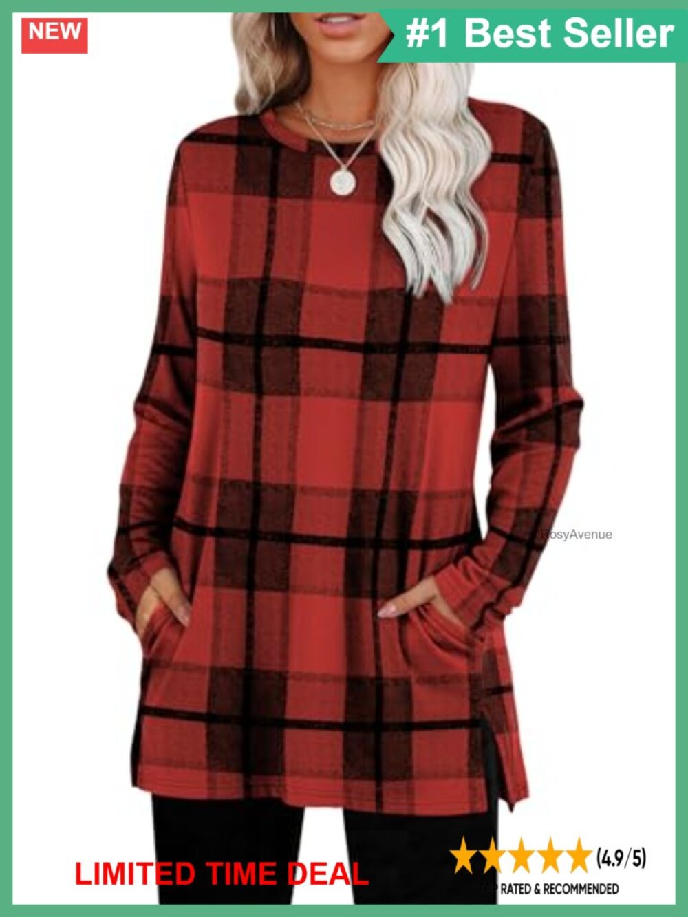 Womens Long Sleeve Tunic Sweater with Pockets Side Slit Crewneck Fall Winter